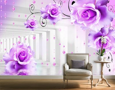 Крупные фиолетовые розы, светлый туннель 3D195 фото