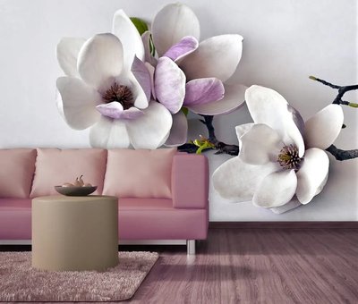 Tapet foto 3D magnolie roz pal, pe fond deschis de la 320 MDL online in Chisinau 3D4645 фото