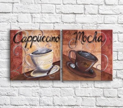 Pictură de Cappuccino și mochachino pe fundalul abstracției și modelelor, diptic Eda10595 фото