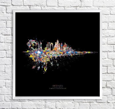 Постер Нью Йорк. Цветовая абстракция на черном фоне Min15815 фото