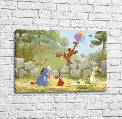 Постер Тигра на воздушных шариках на фоне леса Mul16615 фото