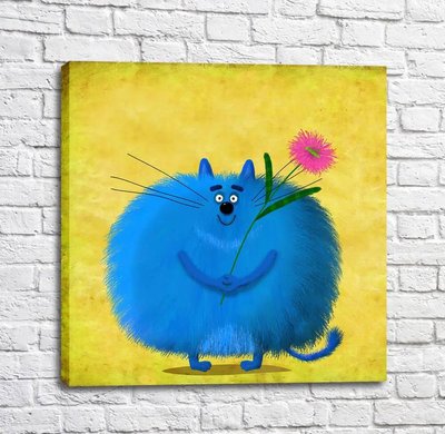 Poster Pisică albastră uriașă cu o floare Kot16969 фото
