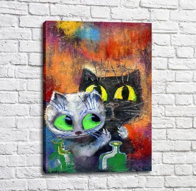 Постер Черный кот и белая кошка соблазнительница Kot17023 фото