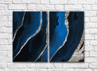 Синяя текстура с серебристыми вкраплениями, диптих Abs5546 фото