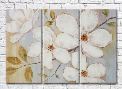 Триптих Крупные белые цветы на ветке Ris9296 фото