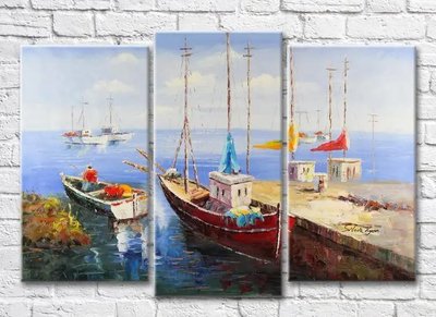 Триптих Лодки к пирса и рыбацкая лодка Sre7546 фото