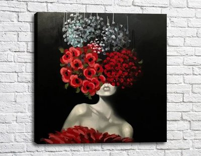 Постер Ярко красная цветочная прическа и платье Ann17075 фото
