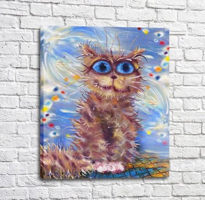 Poster Pisica de curte pe un fundal abstract albastru Kot17024 фото