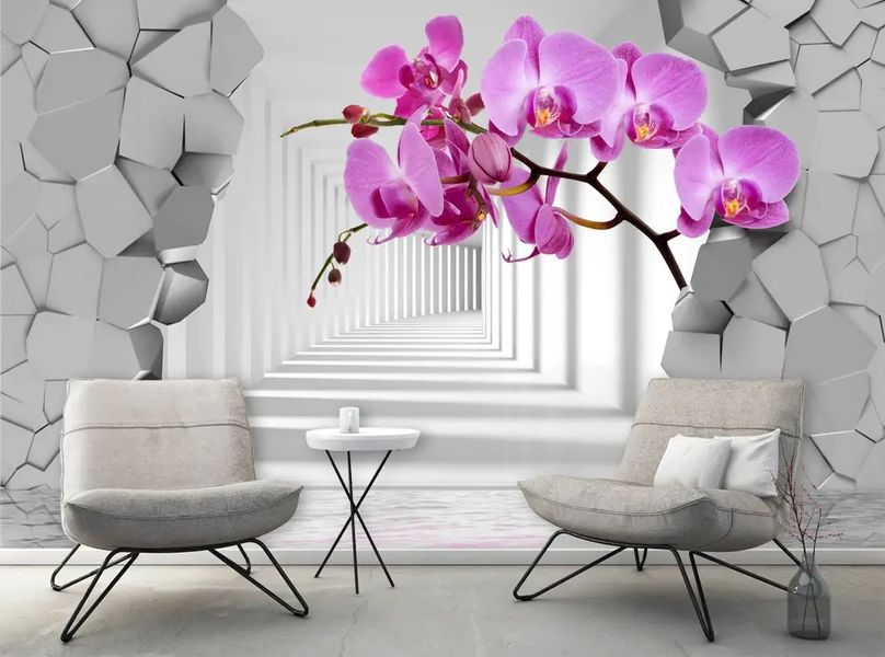Крупная розовая орхидея и разрушенная стена 3D196 фото