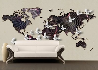 Porumbei și harta lumii pe fundal în dungi abstracte Abs997 фото