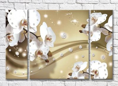 Триптих Орхидеи и стразы на золотистом фоне 3D7797 фото