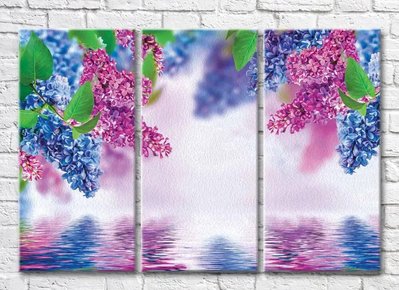Триптих Ветки розовой и синей сирени над водой 3D7847 фото