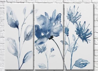 Триптих Синие растения на светлом фоне, акварель Ris9247 фото