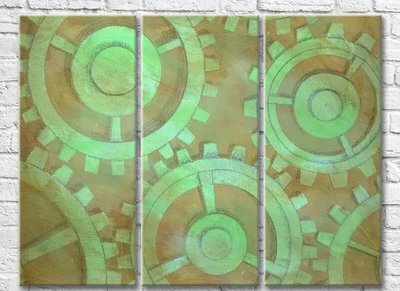 Триптих Зеленые шестеренки на коричневом фоне Abs7297 фото