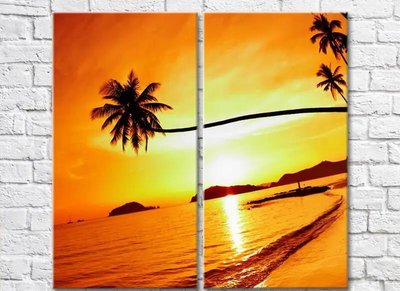 Диптих Пальмы на фоне желтого заката Mor8247 фото
