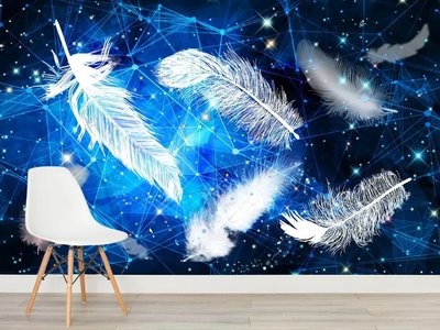 Белые перья на абстрактном звездном небе Leg1297 фото