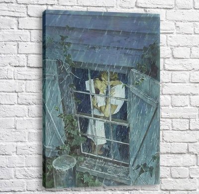 Постер Парочка в окне целуется во время ливня Fig16667 фото