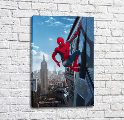 Постер Человек паук на небоскребе на фоне города Mul16617 фото
