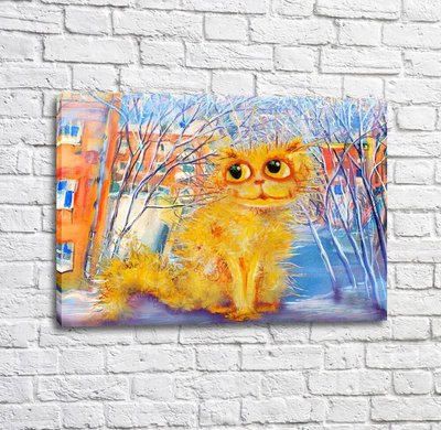 Poster Pisica galbena pe fundalul unui peisaj stradal Kot17025 фото