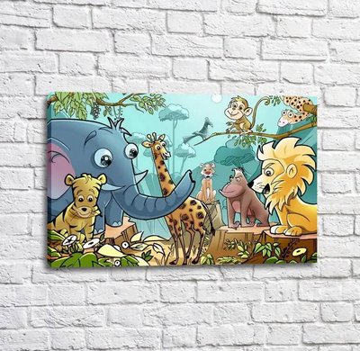 Poster Animale sălbatice în jejungles pe cer, grafică Mul16267 фото