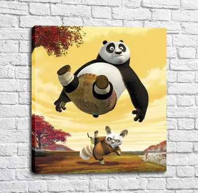 Постер Кунг Фу панда и мастер шифу на фоне красных деревьев Mul16309 фото