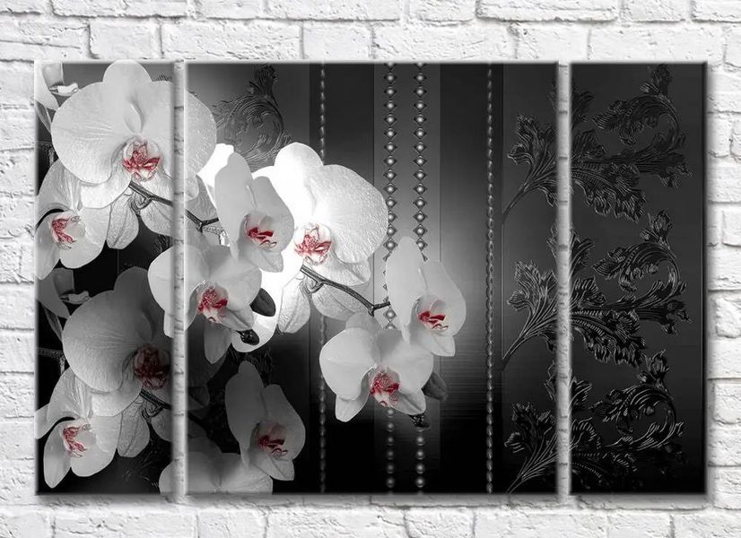 Триптих Орхидеи на черном узорчатом фоне 3D7789 фото