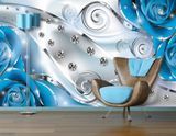 Фотообои - "Голубые розы с бриллиантами, 3D Абстракция" 3D4748 фото