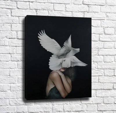Fată într-o rochie de smarald și aripi albe pe fundal negru Emi14938 фото