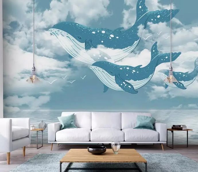Фотообои Три кита парящих в облаках Ska1798 фото