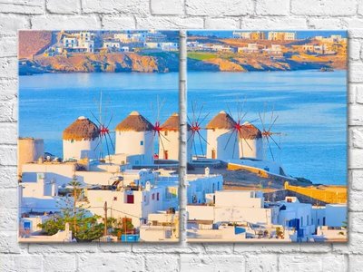 Диптих Ветряные мельницы Греции у моря Mor8149 фото