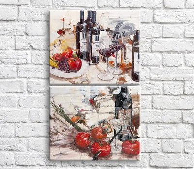 Картина Крвсное вино и фрукты, абстракция, диптих Eda9199 фото