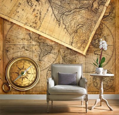 Fototapet Busolă din alamă pe fundalul unei hărți a lumii vechi Sta2149 фото