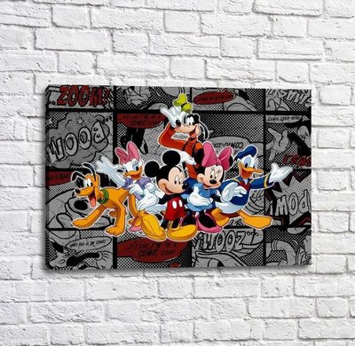 Poster cu Mickey Mouse și prietenii săi pe fundalul benzilor desenate Mul16319 фото