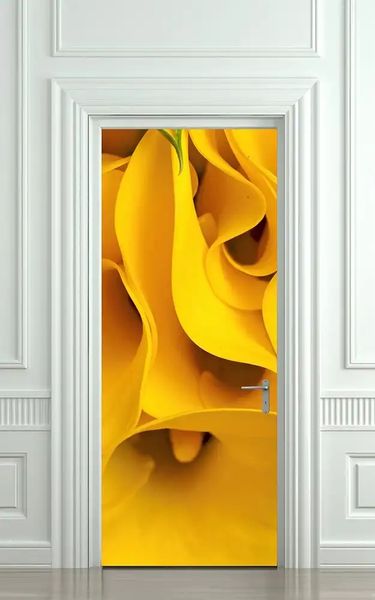 3Д наклейка на дверь, Желтые цветы крупным планом D218 фото