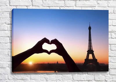 Постер Руки в форме сердца на фоне Эйфелевой башни Fig16670 фото
