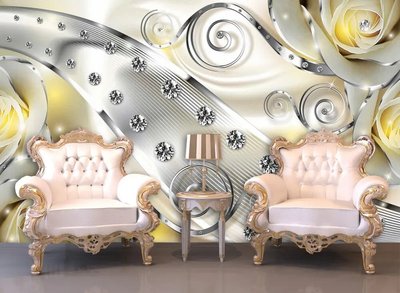 Фотообои Желтые розы с бриллиантами, 3D Абстракция 3D4750 фото