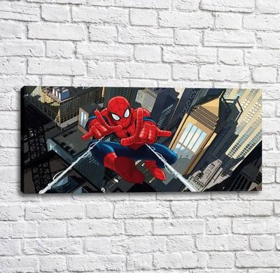 Постер Человек паук и паутина на фоне высоких зданий Mul16620 фото