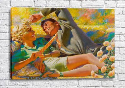 Постер Романтическая парочка, на поляне в пиджаке и галстуке Fig16672 фото