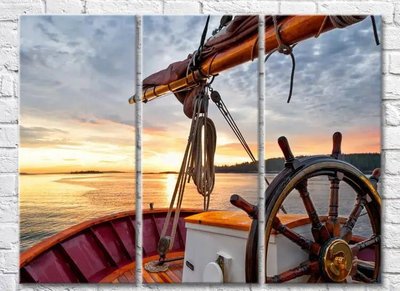 Триптих Штурвал яхты в море на рассвете Mor10052 фото