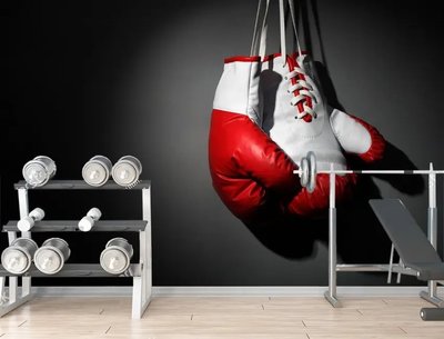 Красные боксерские перчатки на черном фоне, спорт Spo3002 фото