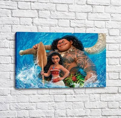 Постер Моана и Мауи на фоне морской волны Mul16322 фото