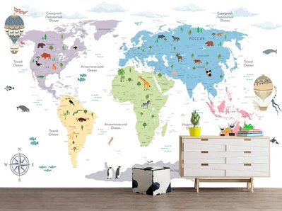 Разноцветные континенты детской карты мира на белом фоне Fot453 фото