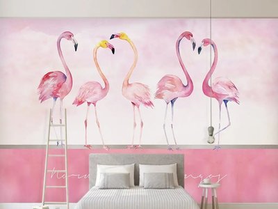 Fototapet Cinci flamingi roz, acuarelă Dly2853 фото