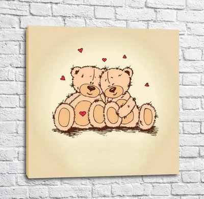 Постер Мишки Тедди и сердечки на бежевом фоне Mul16323 фото