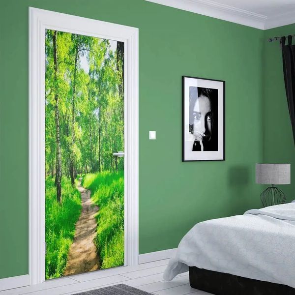 Autocolant 3D pentru ușă, Pădure verde STD44 фото