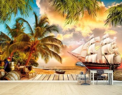 Fresco Pier pe fundalul de palmieri și o navă cu vele Fre5004 фото