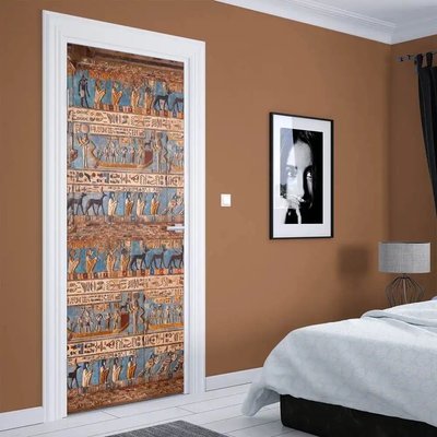 3Д наклейка на дверь, Египетская руна на синем фоне STD142 фото