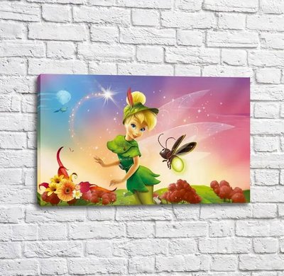 Постер Фея и пчела на фоне ярких и разноцветных цветов Mul16627 фото