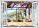 Наклейка на стену, 3D-окно с видом на террасу с фиолетовыми цветами W125 фото 3