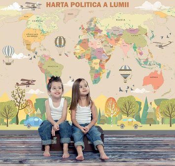 Fototapet - "Harta lumii, pentru copii in romana, cu masini si mingi" Det290 фото
